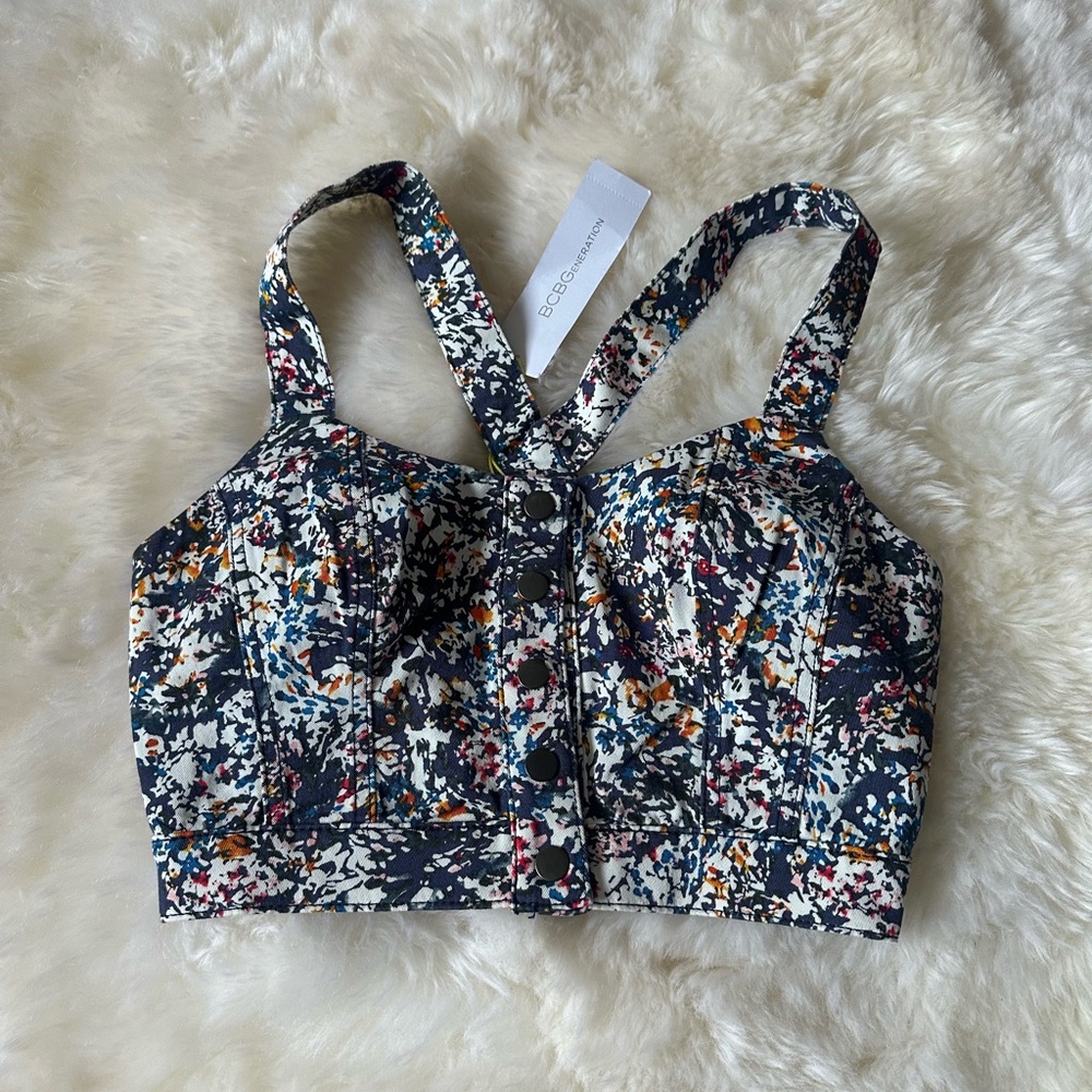 BCBGMaxAzria Multicolor Abstract Bustier Top